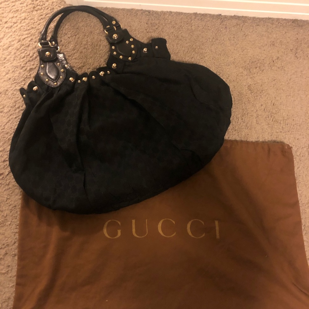 Gucci monogram studded hobo bag in black